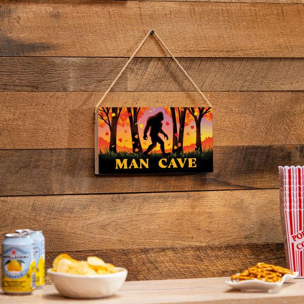 plow & hearth High Country Bigfoot Hanging Sign "Man Cave" 11"x6"
