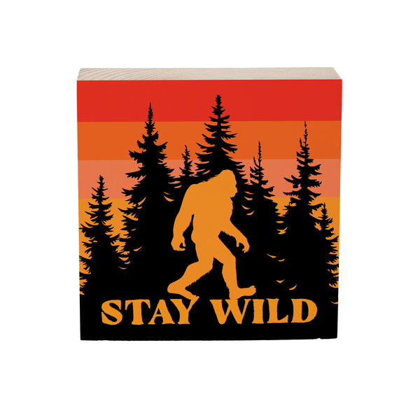 Plow & Hearth High Country Bigfoot Sign Wood Block "Stay Wild" 6"x6”