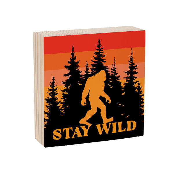 Plow & Hearth High Country Bigfoot Sign Wood Block "Stay Wild" 6"x6”