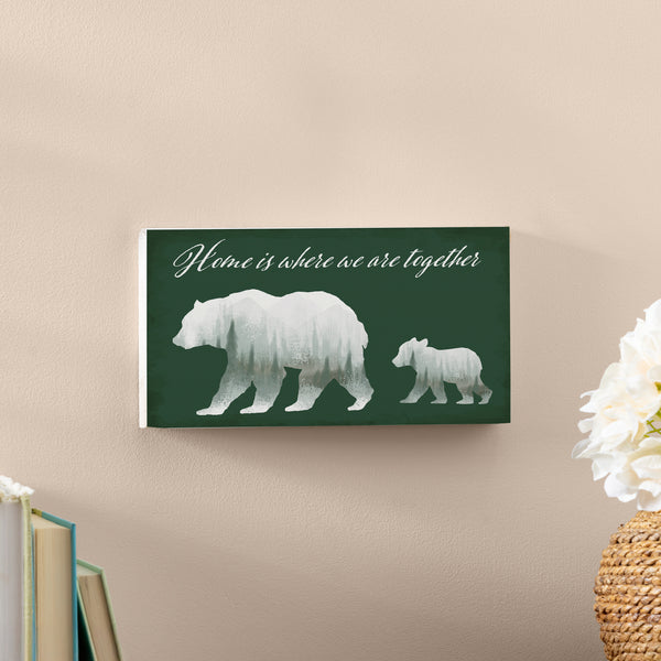 Plow & Hearth High Country Painting Wood Hanging Sign W/ Rope Bear "Home Is Where We Are Together" 11"x6"