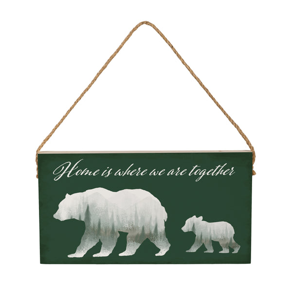 Plow & Hearth High Country Painting Wood Hanging Sign W/ Rope Bear "Home Is Where We Are Together" 11"x6"