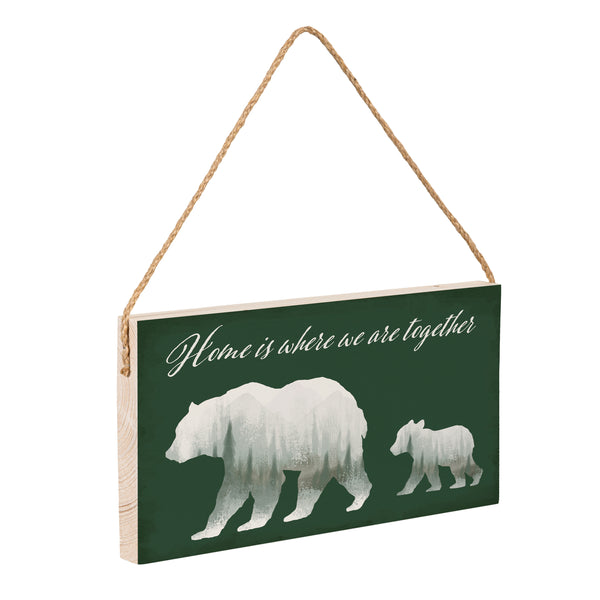 Plow & Hearth High Country Painting Wood Hanging Sign W/ Rope Bear "Home Is Where We Are Together" 11"x6"