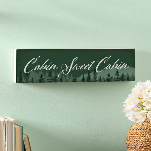 Plow & Hearth High Country Painting Wood Mantle Sign "Cabin Sweet Cabin" 18"x5"