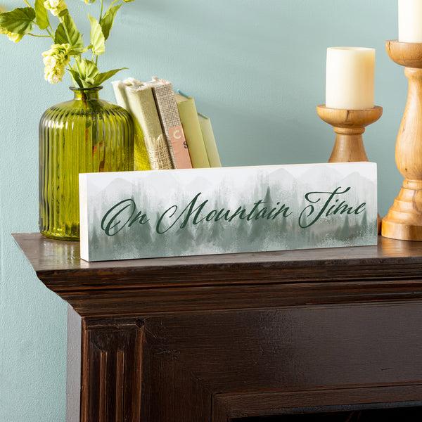 Plow & Hearth High Country Painting Wood Mantle Sign "On Mountain Time" 18"x5"