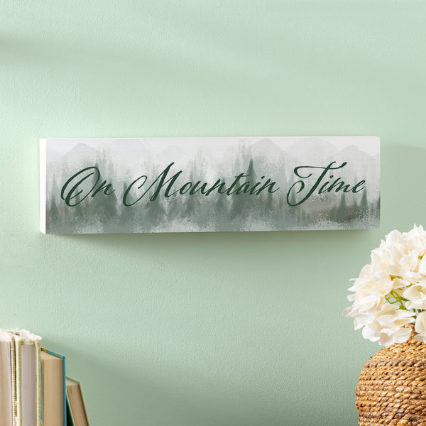 plow & hearth High Country Painting Wood Mantle Sign "On Mountain Time" 18"x5"