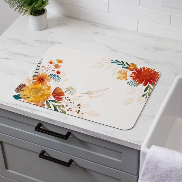 plow & hearth High Country Pheasant Drying Mat Florals 20"x15"