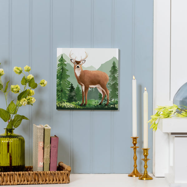 plow & hearth High Country Wilderness Indoor Wall Décor Wood Deer 12"x12"