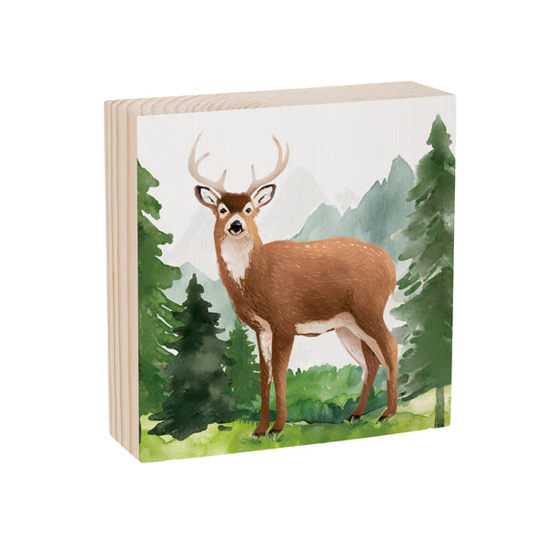 Plow & Hearth High Country Wilderness Sign Wood Block Deer 6"x6"