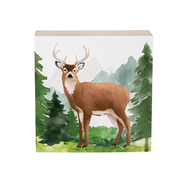 Plow & Hearth High Country Wilderness Sign Wood Block Deer 6"x6"