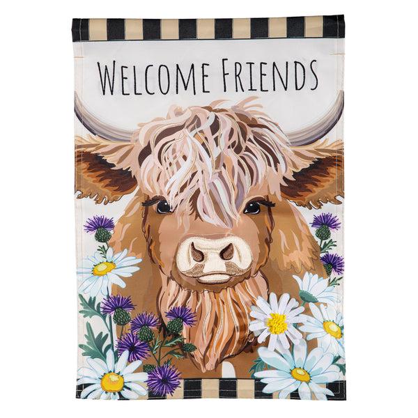 Plow & Hearth Highland Cow Welcome Friends Applique Garden Flag