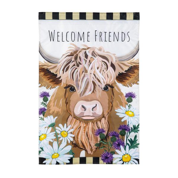 Plow & Hearth Highland Cow Welcome Friends Applique House Flag