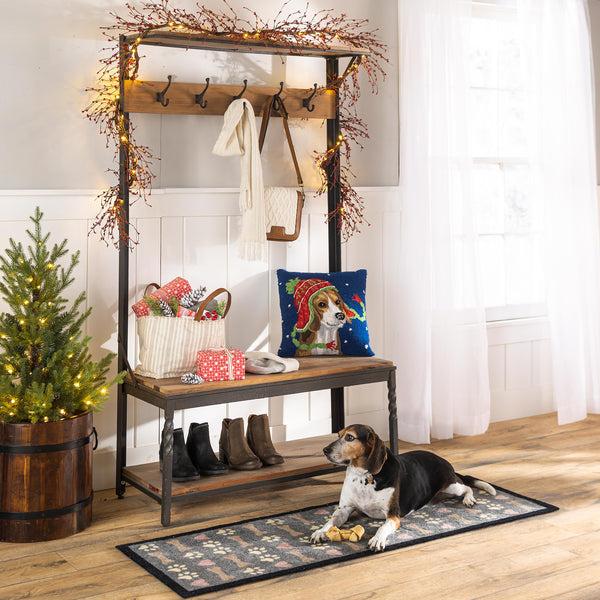 Plow & Hearth Holiday Beagle With Knit Hat Hand-Hooked Wool Throw Pillow