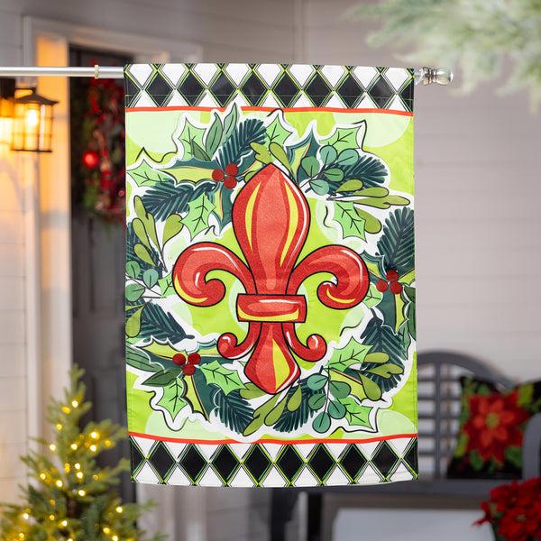 Plow & Hearth Holiday Fleur De Lis Applique House Flag