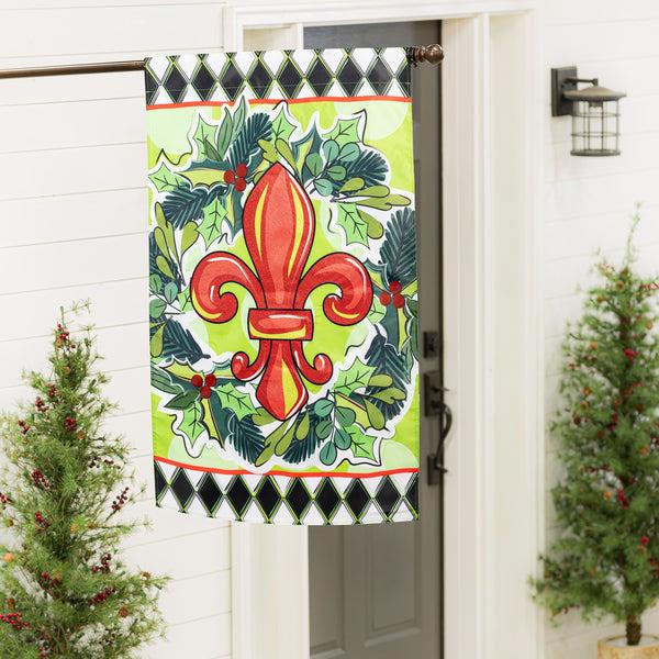 Plow & Hearth Holiday Fleur De Lis Applique House Flag
