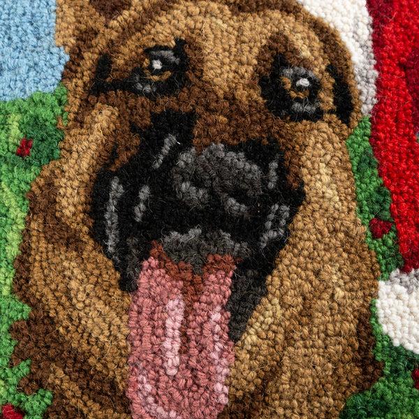 Plow & Hearth Holiday German Shepherd With Wreath Hand-Hooked Wool Throw Pillow