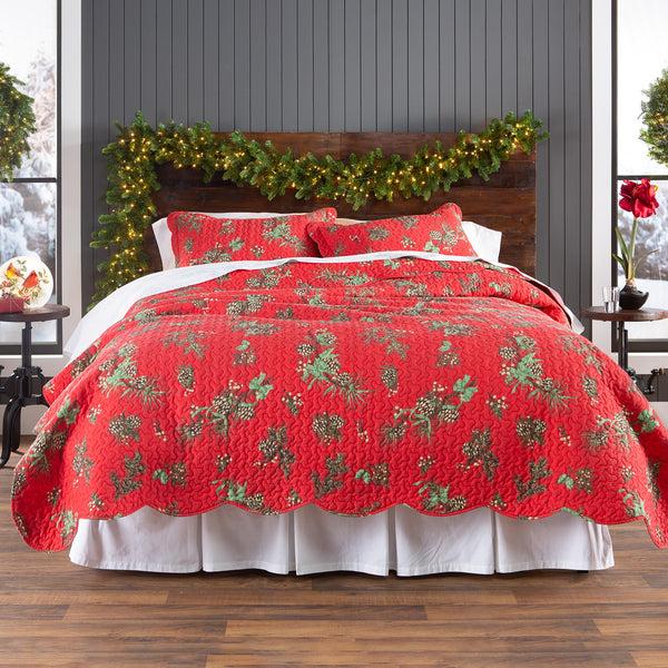plow & hearth Holiday Peaceful Pine Quilted Bedding Set King Set