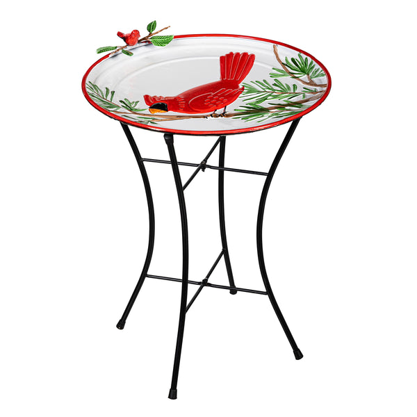 Plow & Hearth Holiday Poinsettia Birdbath Metal Birdbath With Stand Cardinal 16.5"