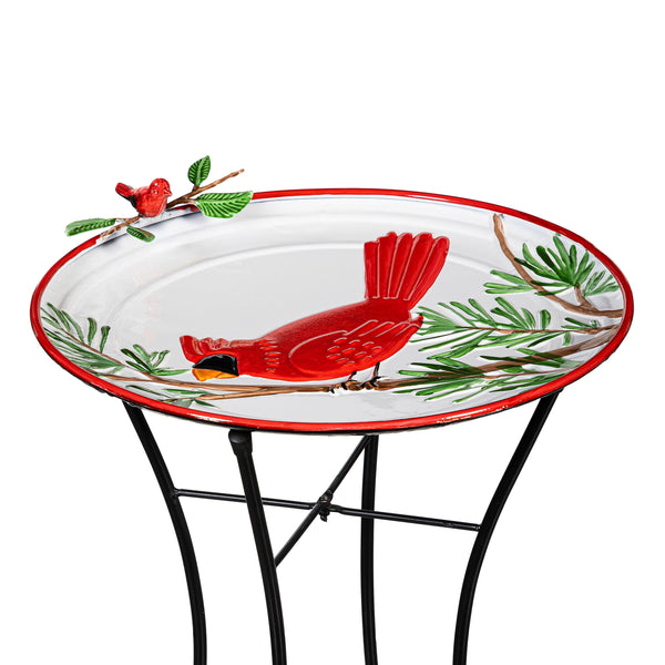 Plow & Hearth Holiday Poinsettia Birdbath Metal Birdbath With Stand Cardinal 16.5"