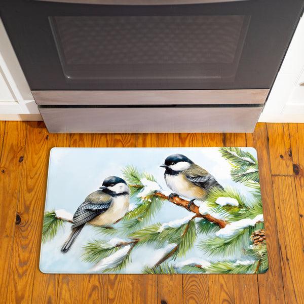 plow & hearth Holiday Poinsettia Chickadees Anti-Fatigue Mat 30"x18"