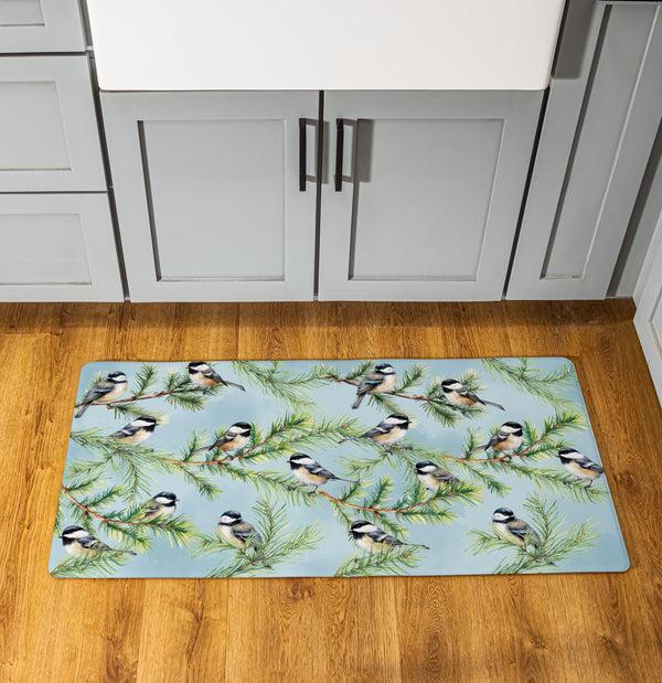 plow & hearth Holiday Poinsettia Chickadees Anti-Fatigue Mat 40"x20"