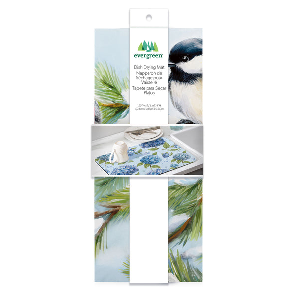 Plow & Hearth Holiday Poinsettia Chickadees Drying Mat 20"x15"