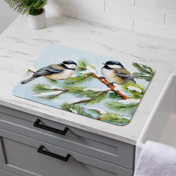 Plow & Hearth Holiday Poinsettia Chickadees Drying Mat 20"x15"