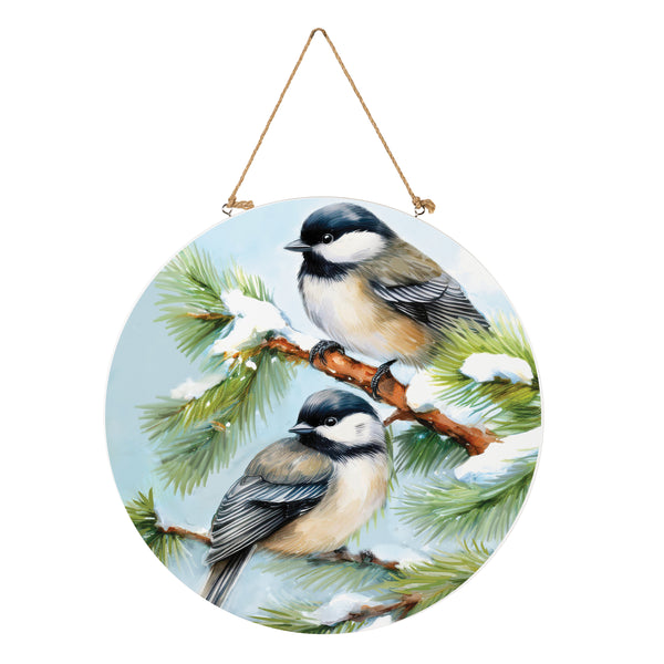 Plow & Hearth Holiday Poinsettia Chickadees Wood Door Décor 18"