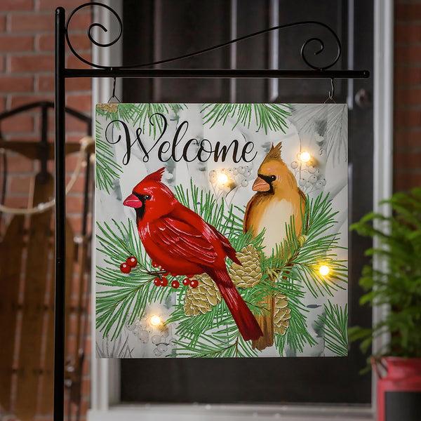 plow & hearth Holiday Poinsettia Garden Stake Solar Sign-sational Greeter Stake Winter Cardinal Couple 55"H