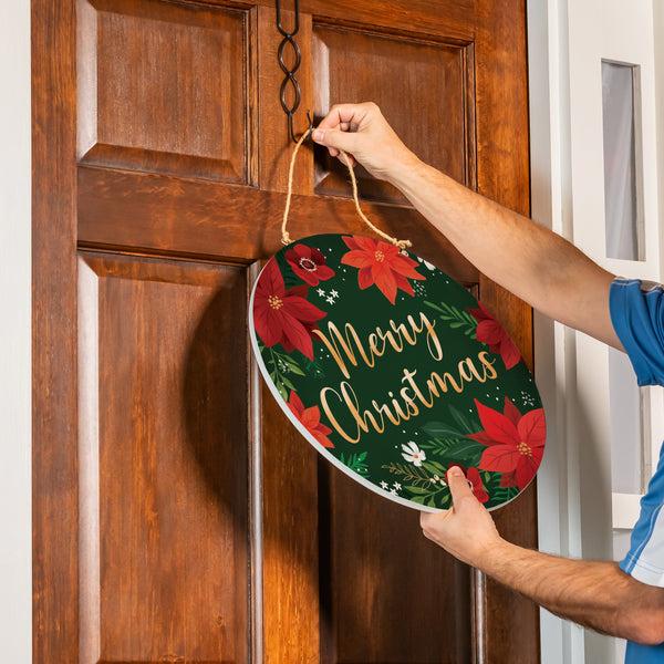 Plow & Hearth Holiday Poinsettia Wood Door Décor "Merry Christmas" 18"