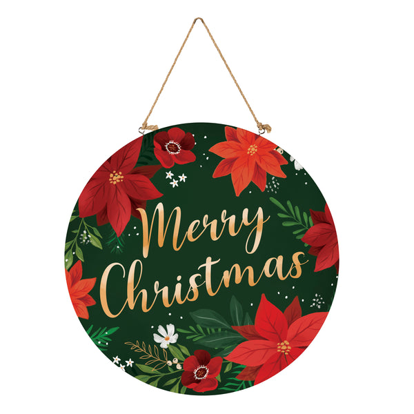 Plow & Hearth Holiday Poinsettia Wood Door Décor "Merry Christmas" 18"
