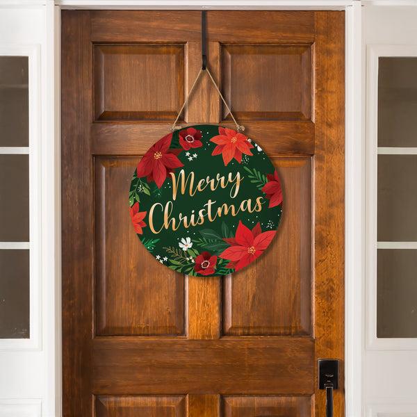 plow & hearth Holiday Poinsettia Wood Door Décor "Merry Christmas" 18"