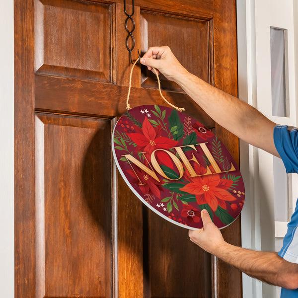 Plow & Hearth Holiday Poinsettia Wood Door Décor "Noel" 18"