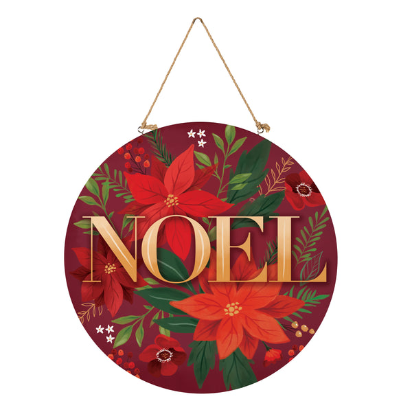 Plow & Hearth Holiday Poinsettia Wood Door Décor "Noel" 18"