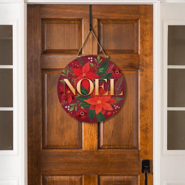 plow & hearth Holiday Poinsettia Wood Door Décor "Noel" 18"