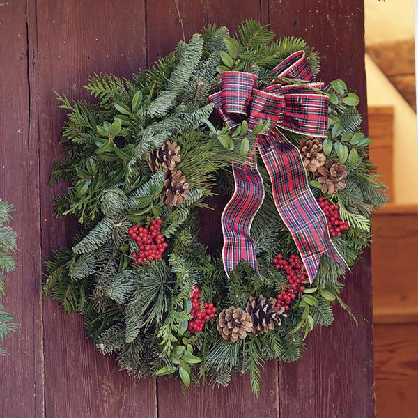 Plow & Hearth Holiday Woodland Evergreens 24"Wreath With Bow