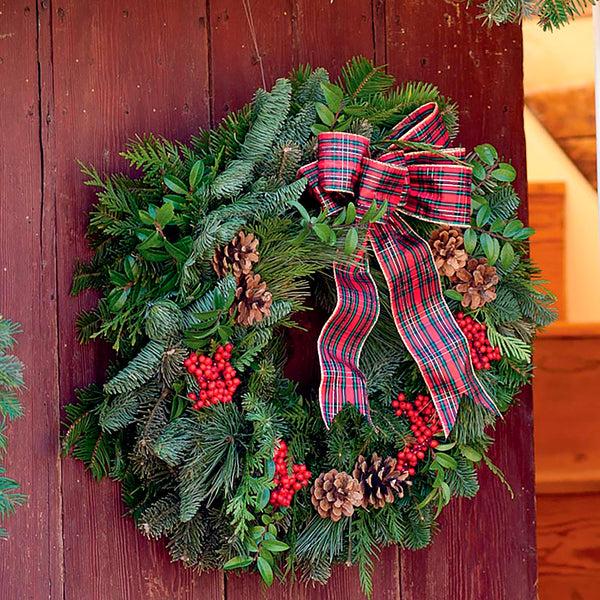 Plow & Hearth Holiday Woodland Evergreens 30"Wreath With Bow