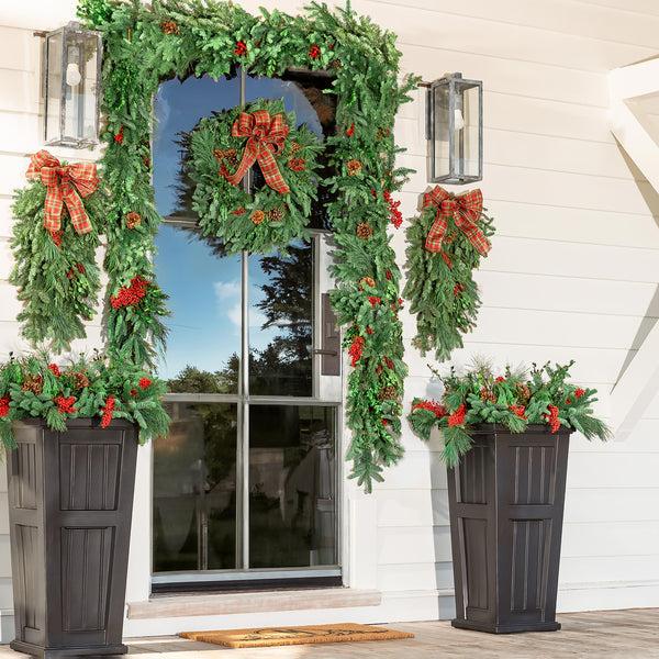 Plow & Hearth Holiday Woodland Evergreens 30"Wreath With Bow