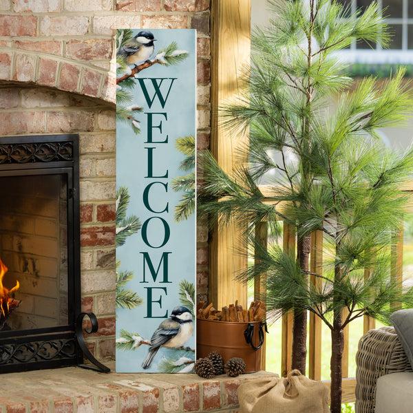 plow & hearth Holly Homestead Chickadee Bird Porch Leaner "Welcome" 46"H