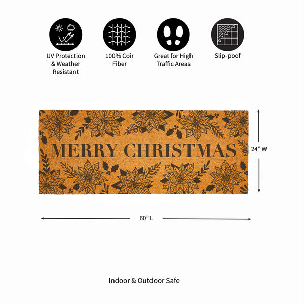 Plow & Hearth Holly Homestead Coir Mat "Merry Christmas" 60"x24"