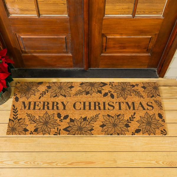 plow & hearth Holly Homestead Coir Mat "Merry Christmas" 60"x24"