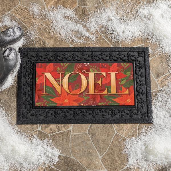 plow & hearth Holly Homestead Flocked Coir Sassafras Switch Mat "Noel" 22"x10"