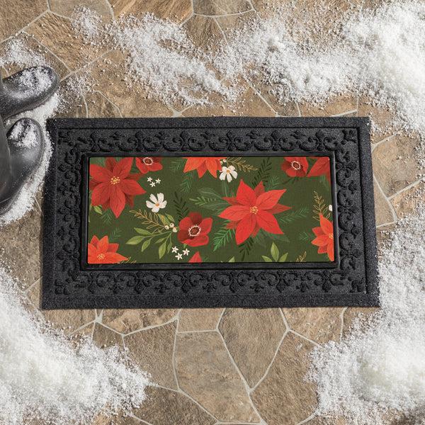 plow & hearth Holly Homestead Flower with Leaf Flocked Coir Sassafras Switch Mat 22"x10"