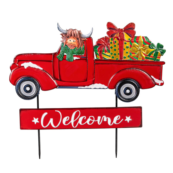 Plow & Hearth Holly Homestead Garden Stake Metal Garden Stake Highland Cow 23"H