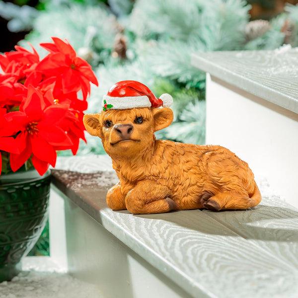 plow & hearth Holly Homestead Garden Statue Resin Statue Highland Cow 7.5"H