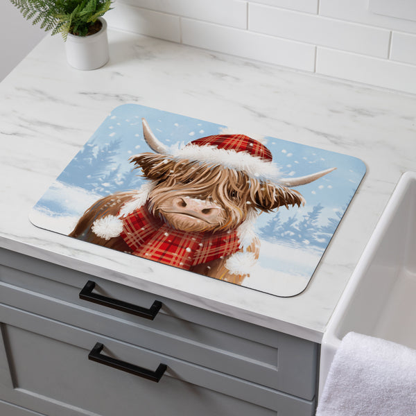 Plow & Hearth Holly Homestead Highland Cow Drying Mat 20x15”