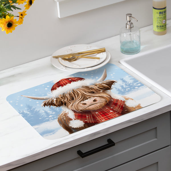 plow & hearth Holly Homestead Highland Cow Drying Mat 20x15”
