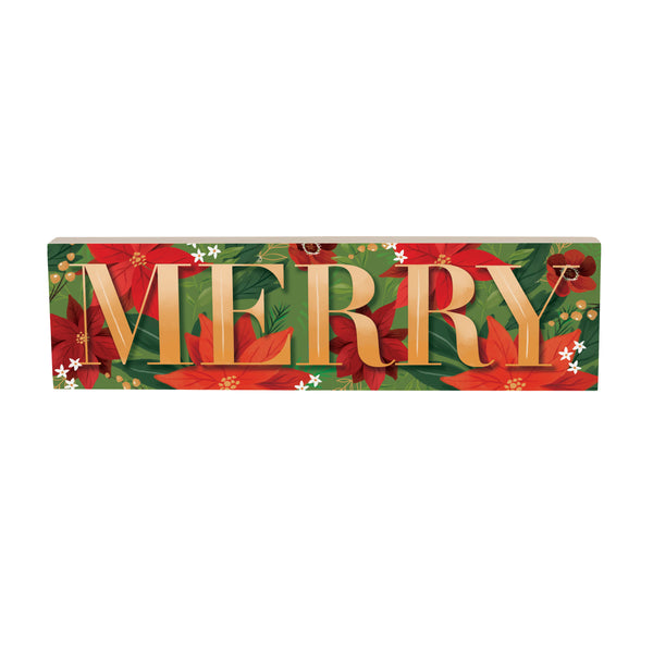 Plow & Hearth Holly Homestead Mantle Sign "Merry" 18"x5"