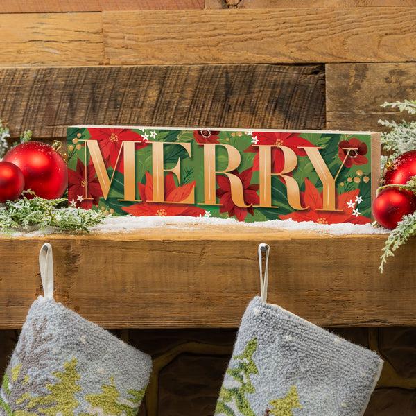 plow & hearth Holly Homestead Mantle Sign "Merry" 18"x5"