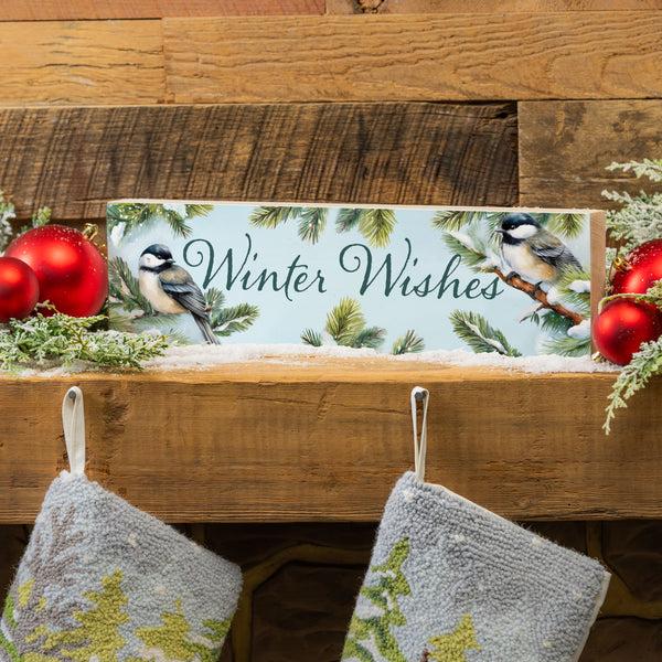 plow & hearth Holly Homestead Mantle Sign "Winter Wishes" 18"x5"