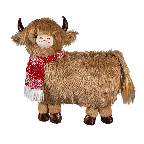 plow & hearth Holly Homestead Table Décor Fabric Highland Cow 21"L
